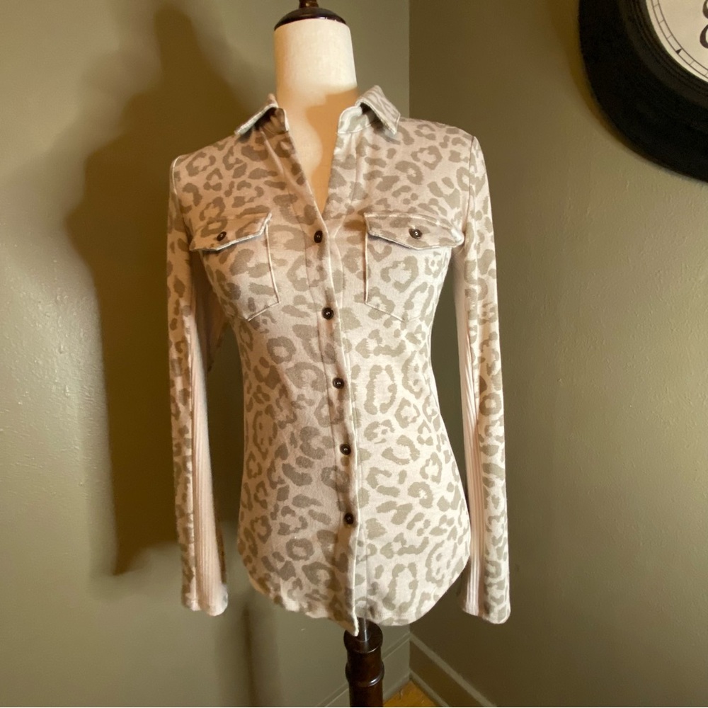 Long Sleeve Button Down Leopard Top